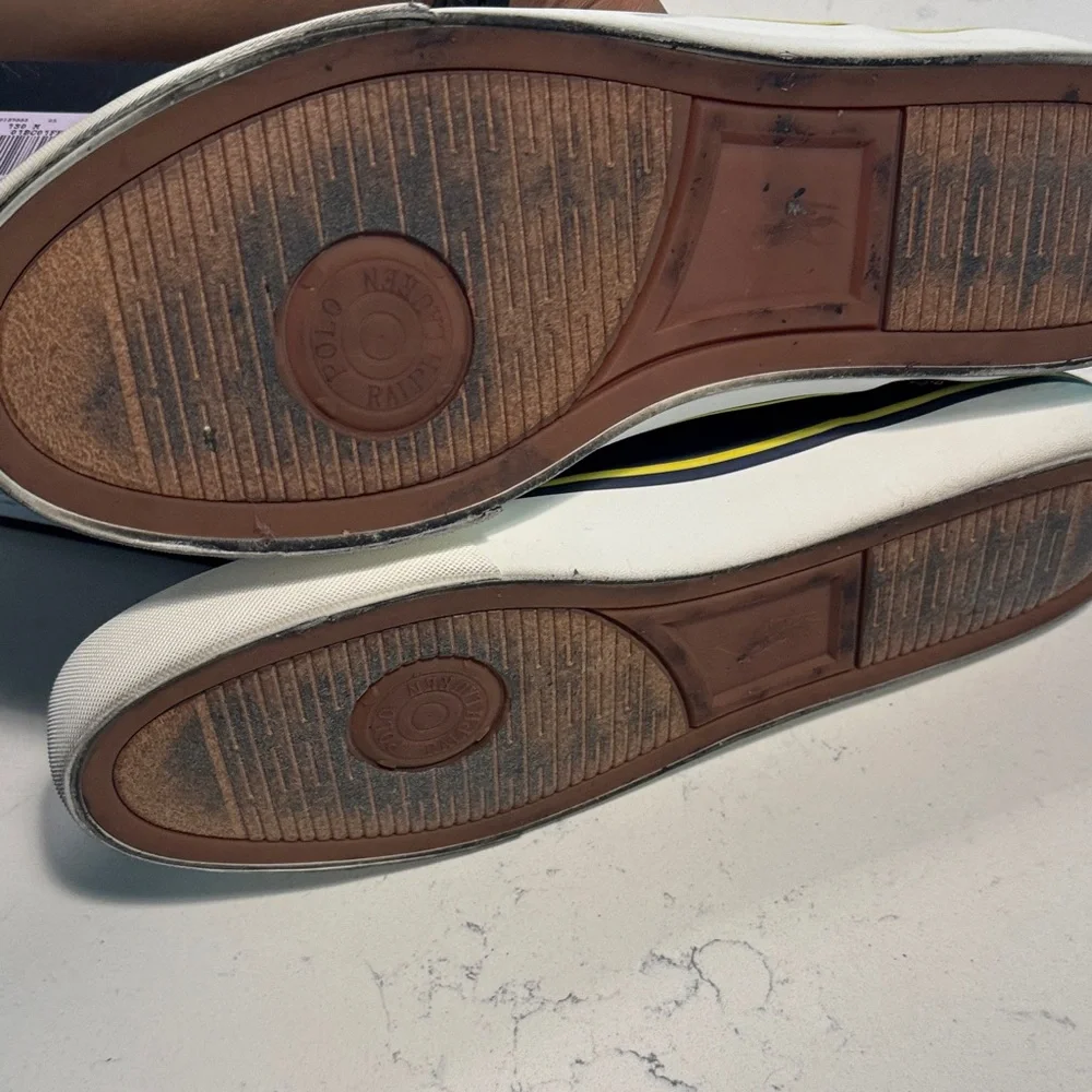 Polo by Ralph Lauren Navy Canvas Slip-On Sneakers with Yellow Polo Logo